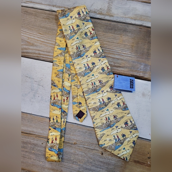 Pivot Rules Yellow Multi Golf Design 100% Silk Tie NWT - Picture 1 of 5